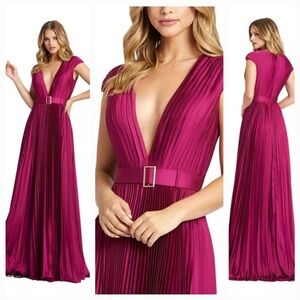 Mac Duggal Fuchsia Pleated Dress altered to 5’4 with heels